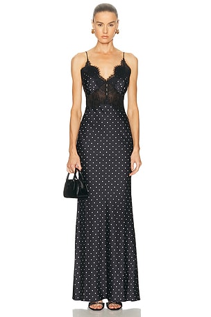 self-portrait Polka Dot Lace Maxi Dress in Black