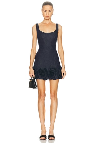 self-portrait Denim 3d Flower Mini Dress in Blue