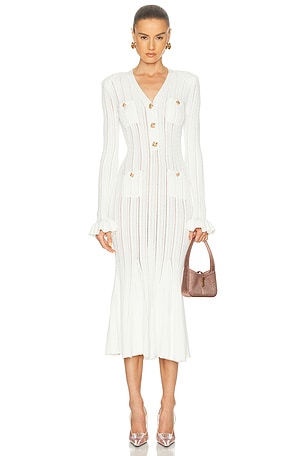 self-portrait Pointelle Knit Midi Dress in White
