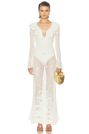 self-portrait Floral Crochet Midi Dress in White