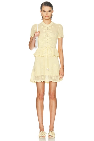 self-portrait Floral Crochet Mini Dress in Lemon