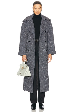 self-portrait Boucle Trench Coat in Blue