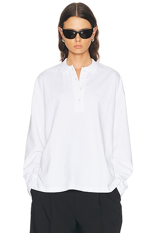 SPRWMN Long Sleeve Oversized Polo Tee in White
