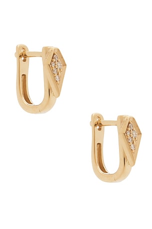 STONE AND STRAND Pave Knife Edge Kite Huggie Earrings in Metallic Gold