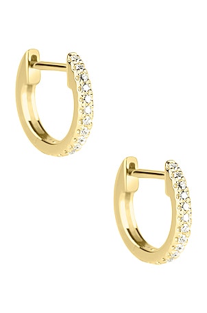 STONE AND STRAND White Diamond Pave Huggie Earrings in Metallic Gold