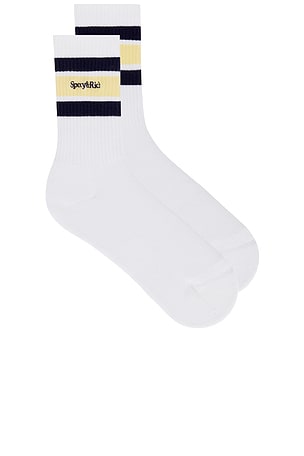 Sporty & Rich Serif Logo Socks in White