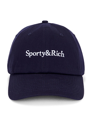 Sporty & Rich Serif Logo Hat in Navy