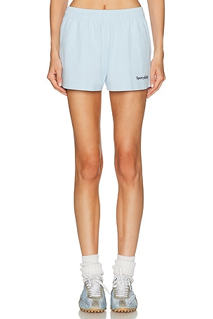 Sporty & Rich Serif Logo Embroidered Disco Short in Baby Blue