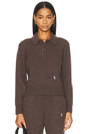 Sporty & Rich SRC Cashmere Polo Sweater in Brown