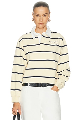 Sporty & Rich Serif Logo Rugby Polo Sweatshirt in Yellow