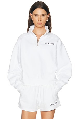 Sporty & Rich Syracuse Embroidered Quarter Zip Sweatshirt in White