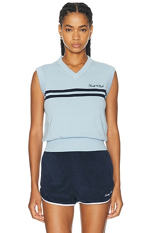 Sporty & Rich Signature Logo Knitted Vest in Baby Blue