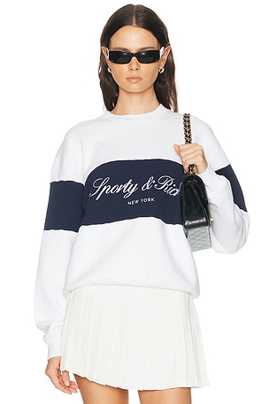 Sporty & Rich Signature Logo Block Crewneck Sweatshirt in White