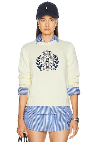 Sporty & Rich NY Crest Knitted Sweater in Cream