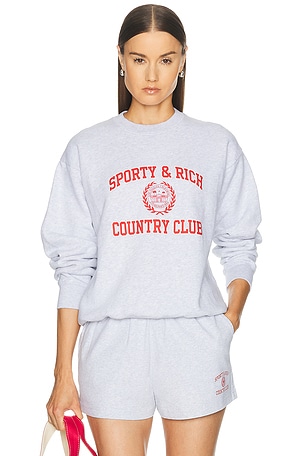 Sporty & Rich Varsity Crest Crewneck Sweatshirt in Grey