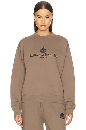 Sporty & Rich H&W Crest Embroidered Crewneck Sweatshirt in Brown