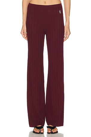 Sporty & Rich Signature Logo Ribbed Pant in Burgundy