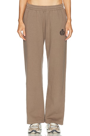 Sporty & Rich NY Crest Embroidered Wide Sweatpant in Brown
