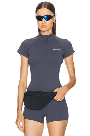 Sporty & Rich Serif Logo Sports Quarter Zip Top in Grey