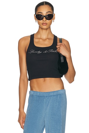 Sporty & Rich Signature Logo Krystal Tank Top in Black