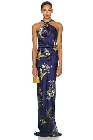 Staud Charli Silk Dress in Blue