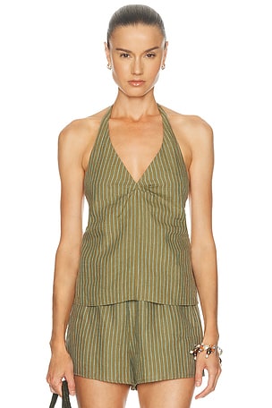 Staud Corso Linen Top in Green