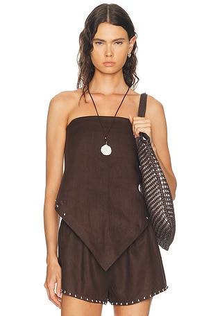 Staud Sonya Linen Top in Brown