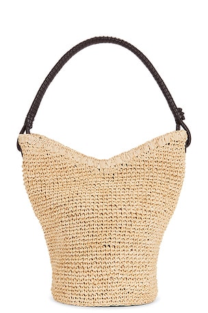 Staud Lani Raffia Bucket Bag in Beige