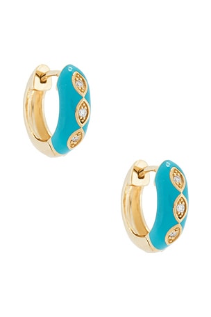 Sydney Evan Puffy Enamel Marquis Eye Huggie Hoop Earrings in Teal