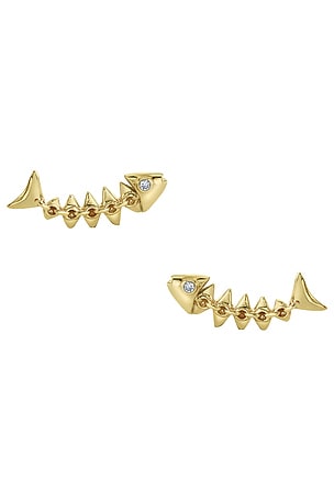 Sydney Evan Fishbone Stud Earrings in Metallic Gold