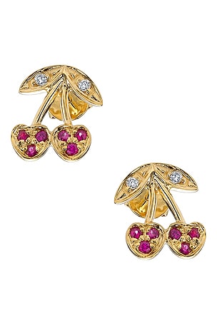 Sydney Evan Cherry Stud Earrings in Metallic Gold