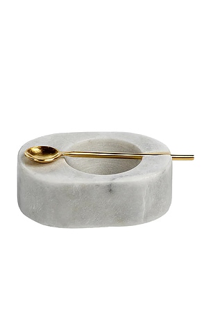 The Favorites Tuscan Marble Salt And Pepper Bowl With Gold Spoon in White