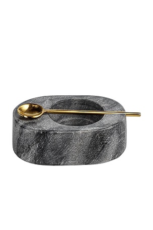 The Favorites Tuscan Marble Salt And Pepper Bowl With Gold Spoon in Grey