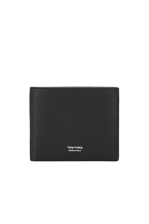 TOM FORD Soft Grain Leather T Line Classic Bifold Wallet in Black