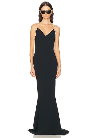 TOM FORD Crystal Chain Embroidered Satin Evening Dress in Black
