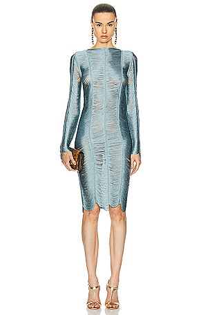 TOM FORD Fringe Artwork Cocktail Dress in Blue
