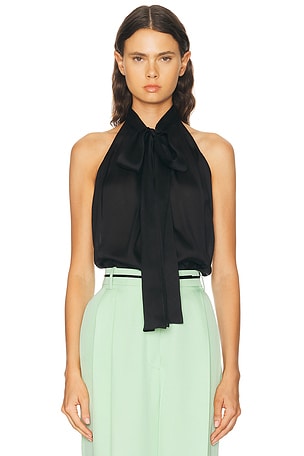 TOM FORD Monogram Silk Chiffon Halterneck Lavalliere Top in Black