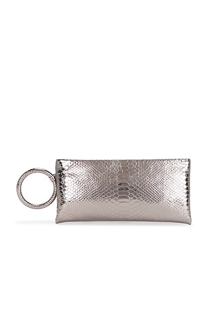 TOM FORD Laminated Printed Python Clutch in Metallic Silver