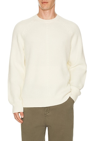 Theory Montana Wool Cable Long Sleeve Crew Neck Sweater in White