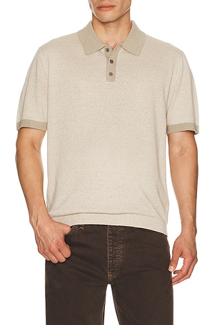 Theory Silk Linen Short Sleeve Polo in Taupe