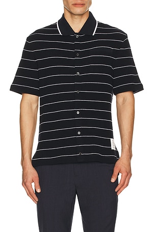 Thom Browne Short Sleeve Button Down Shirt in Blue