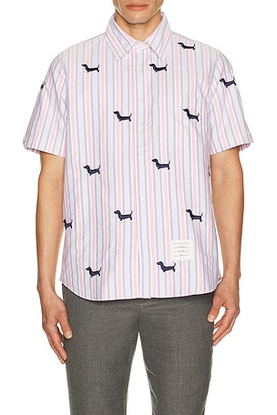 Thom Browne Straight Fit Allover Hector Shirt in Grey