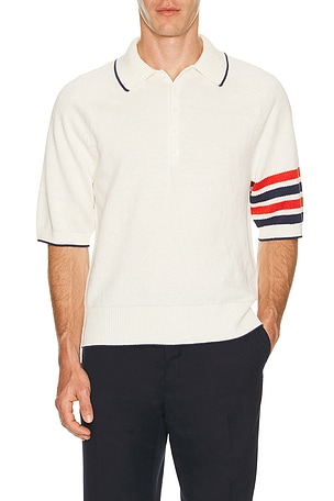 Thom Browne Relaxed Fit Raglan Short Sleeve Polo in White