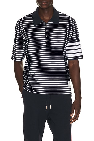 Thom Browne Short Sleeve Polo in Blue