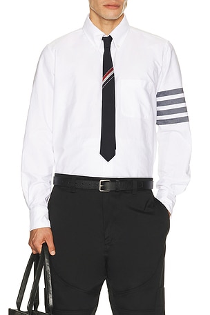 Thom Browne Straight Fit Button Down Long Sleeve Shirt in White