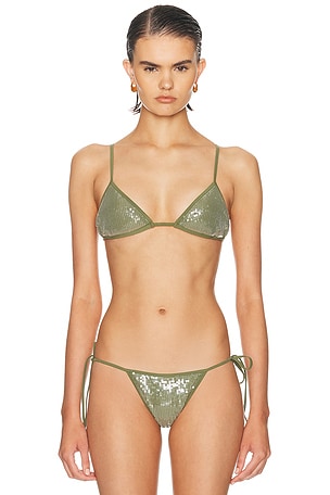 Tropic of C Sequin Equator Bikini Top in Green