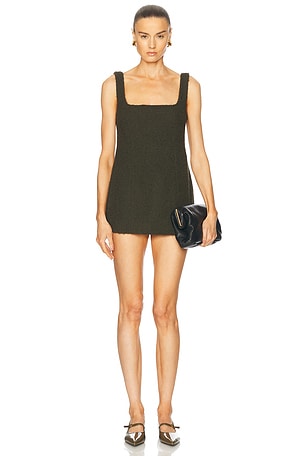 Toteme Square Neck Boucle Dress in Olive