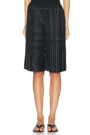 Toteme Monogram Silk Culotte Short in Black