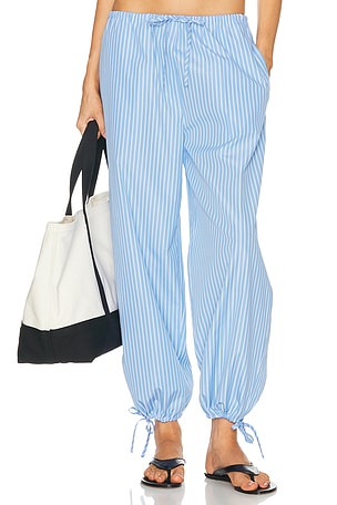 Toteme Striped Drawstring Cotton Trouser in Baby Blue