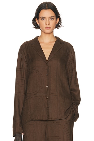Toteme Monogram Flannel PJ Top in Brown